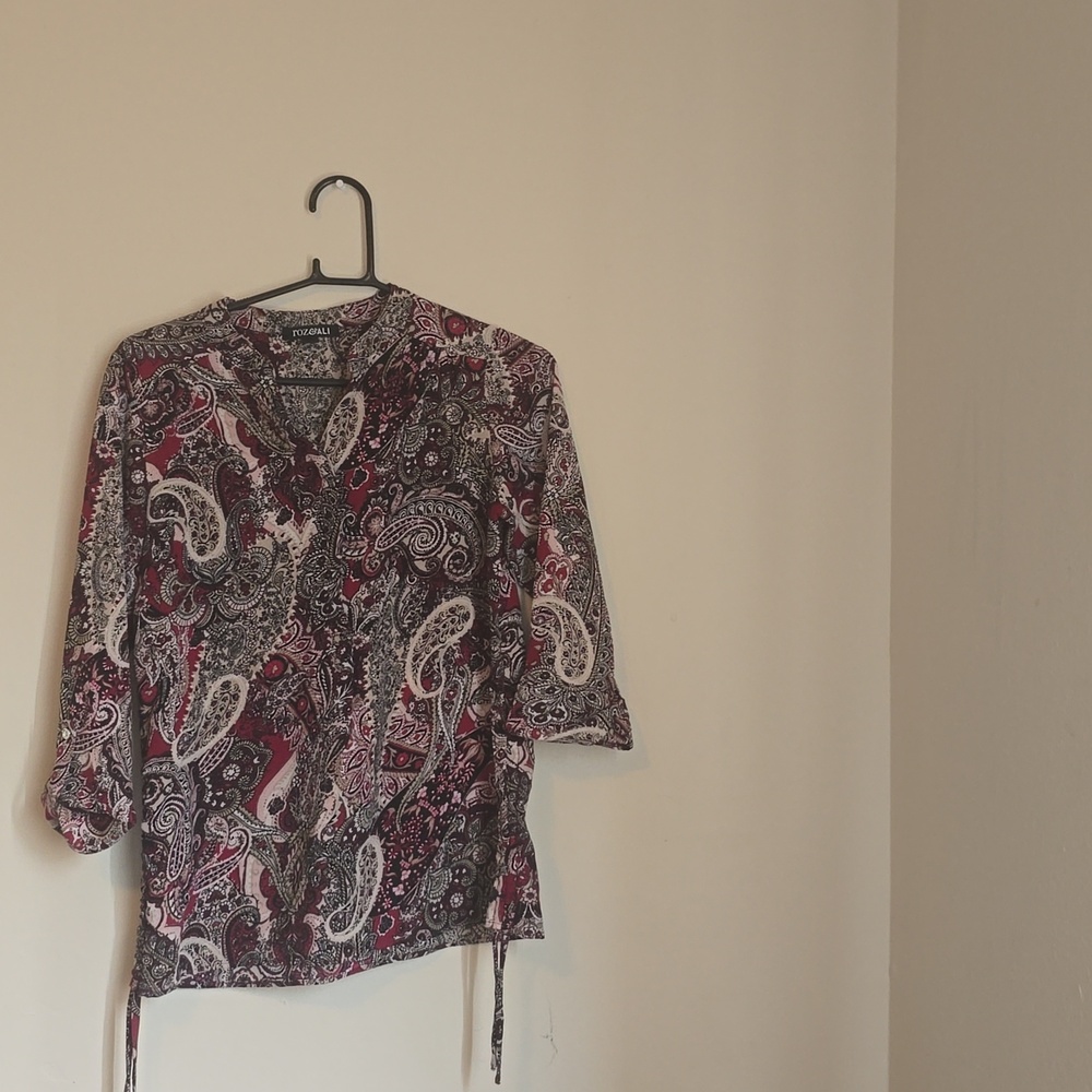 Roz & Ali Women's Paisley Blouse - Burgundy and Black